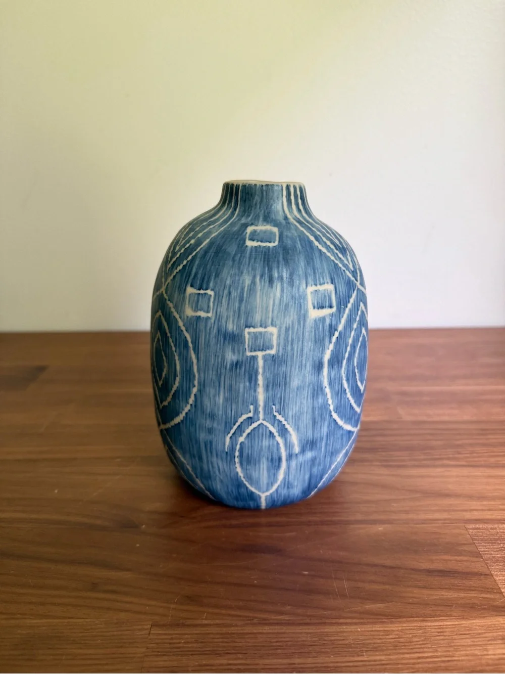 Handmade Blue And White Boho Coastal Ceramic Vase Made in Thailand